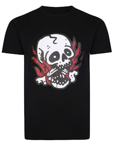 Bigdude Skull And Flames T-Shirt Schwarz