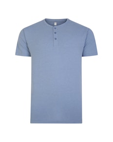 Bigdude T-Shirt mit Knopfleiste Blau meliert Tall Fit 