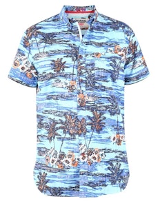 D555 Charford Hawaiian Reverse Print Kurzarmhemd Blau