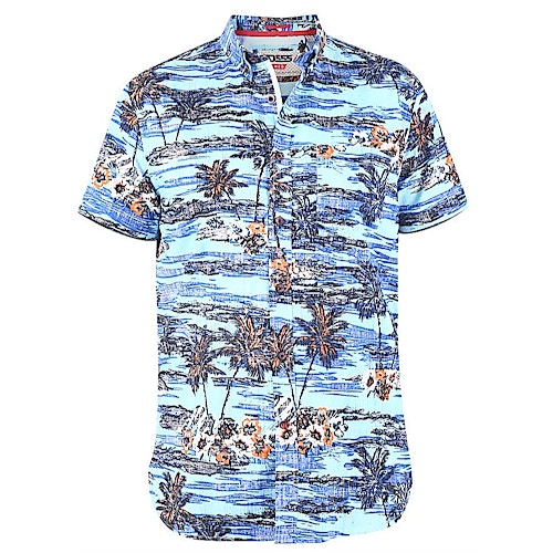 D555 Charford Hawaiian Reverse Print Short Sleeve Shirt Blue