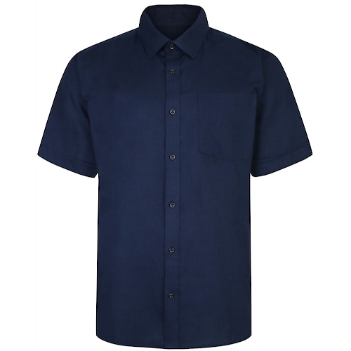 Bigdude Short Sleeve Linen Woven Shirt Navy