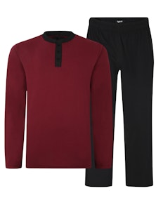 Bigdude Contrast Grandad Long Sleeve Pyjama Set Burgundy/Black