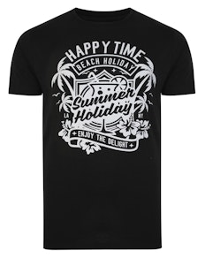 Bigdude Summer Holiday Print T-Shirt Schwarz Tall