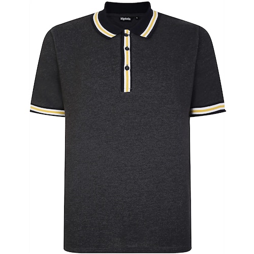 Bigdude Contrast Stripe Tipped Polo Shirt Charcoal