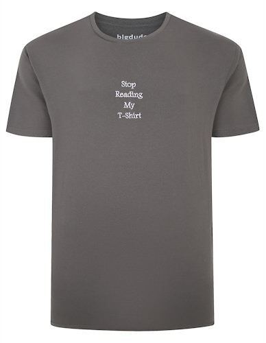 Bigdude Slogan Embroidered T-Shirt Washed Charcoal