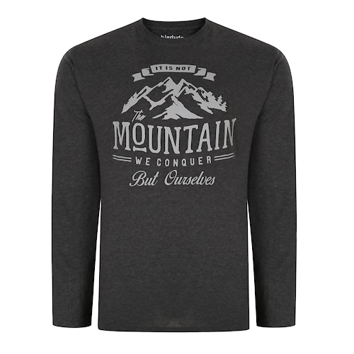 Bigdude Langarm Shirt mit Mountain Print Grau Tall Fit