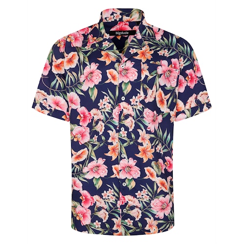 Bigdude Relaxed Collar Floral Short Sleeve Shirt Navy Tall