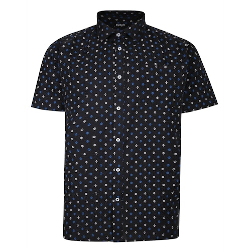 Bigdude All Over Abstract Print Woven Short Sleeve Shirt Black/Blue Tall