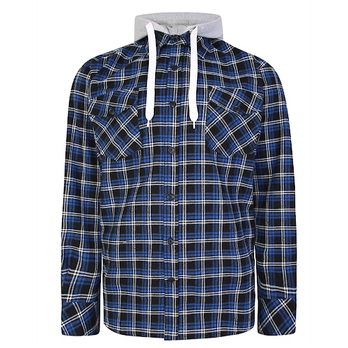 Bigdude Checked Flannel Shirt with Hood Blue/Black