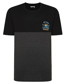 Bigdude Cut & Sew T-Shirt With Chest Print Black/Charcoal