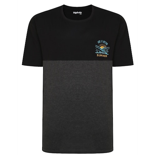 Bigdude Cut & Sew T-Shirt mit Brustaufdruck Schwarz/Kohle