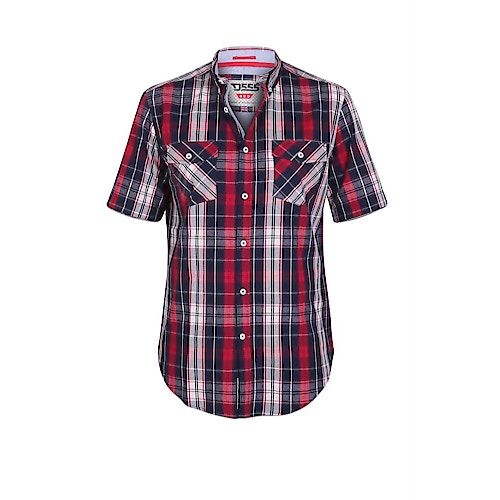 D555 Terell Check Short Sleeve Shirt Navy/Red