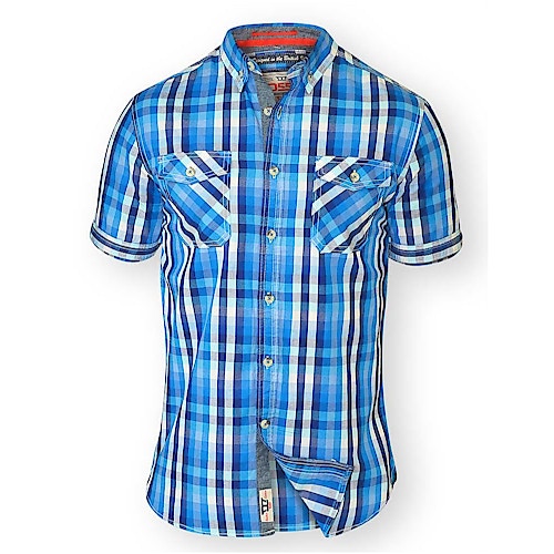 D555 Emanuel Short Sleeved Check Shirt - Turquoise/ Blue