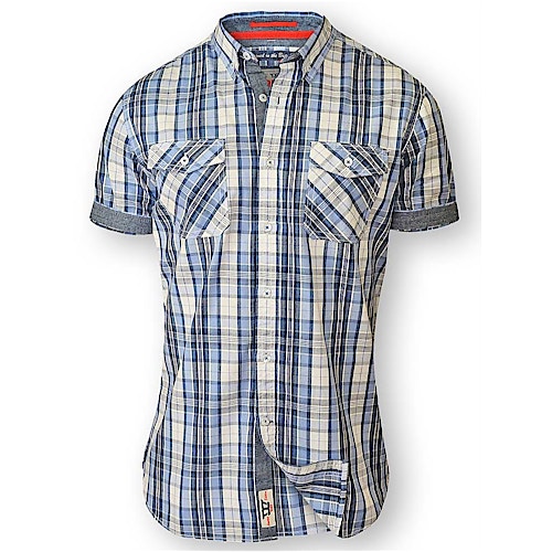 D555 Fidel Short Sleeved Check Shirt - Blue/Ecru