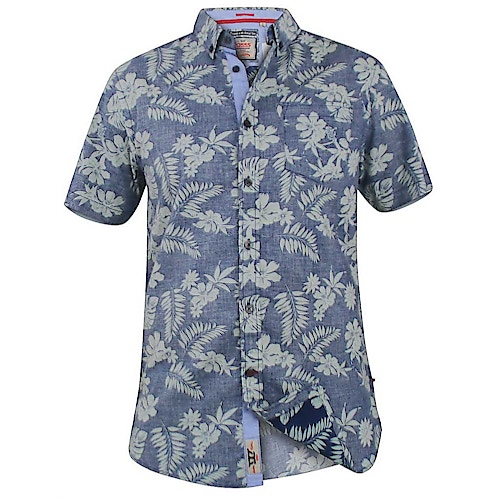 D555 Hemd Oswald mit Hawaii-Muster Blau Tall Fit 
