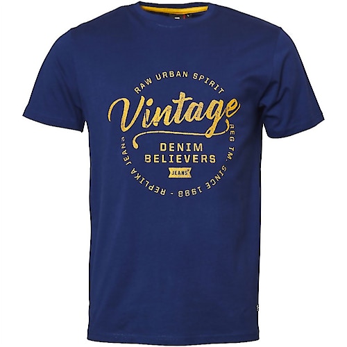 Replika Vintage Print T-Shirt Blue