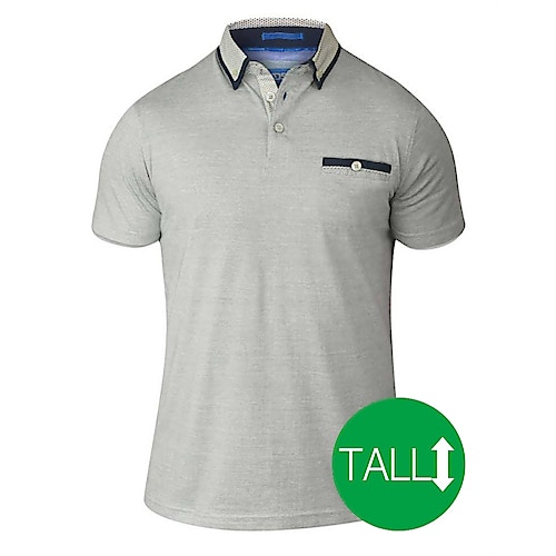 D555 Colin Fine Short Sleeved Polo Shirt - Ecru/ Grey Tall