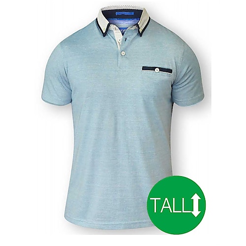 D555 Colin Fine Short Sleeved Polo Shirt - Blue/ White Tall