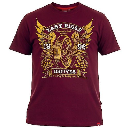 D555 Easy Rider Burgundy Printed T-Shirt