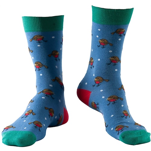 Doris & Dude Robin Christmas Socks Blue