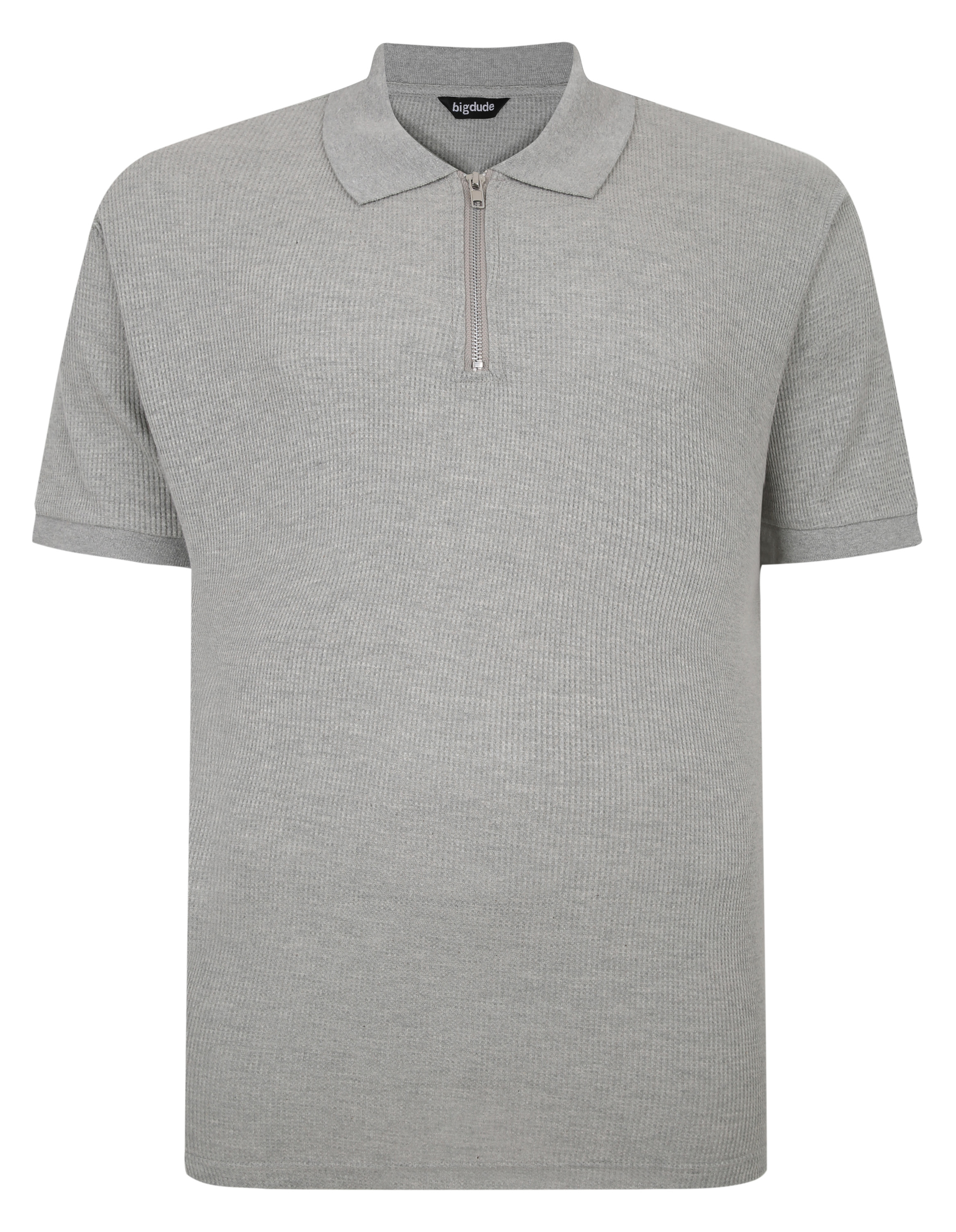 Bigdude Zipped Waffle Polo Shirt Grey