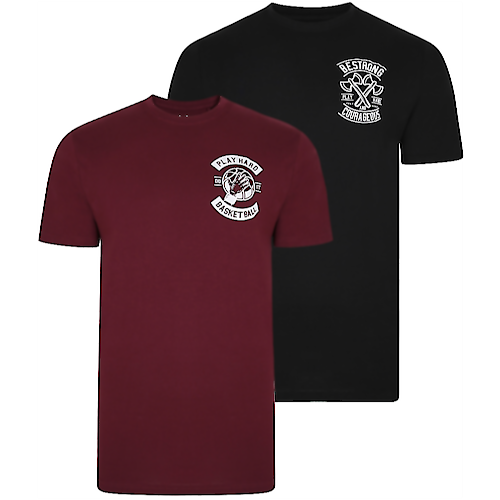 Bigdude 2 Pack Basketball/Courage Print T-Shirts Burgundy/Black
