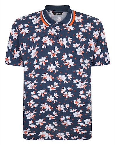 Bigdude Flower Print Polo Shirt Navy Tall