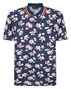 Bigdude Flower Print Polo Shirt Navy Tall