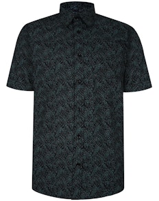 Bigdude Short Sleeve Cotton Woven Abstract Design Shirt Black/Green