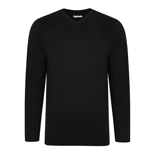 Bigdude Plain V-Neck Long Sleeve T-Shirt Black Tall
