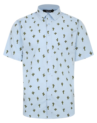 Bigdude All Over Cactus Print Short Sleeve Shirt Light Blue