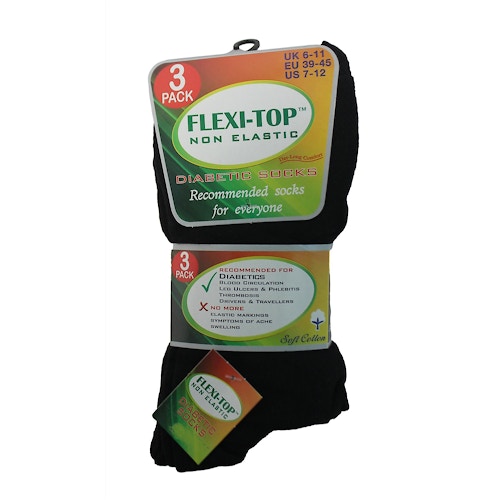 Flexi-Top Non Elastic Diabetic Socks Plain Black