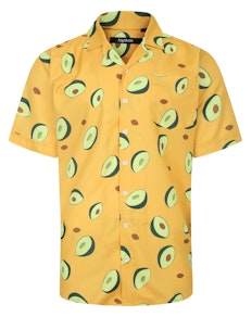 Bigdude – Kurzärmliges Hemd mit entspanntem Kragen und Avocado-Print in Senfgelb