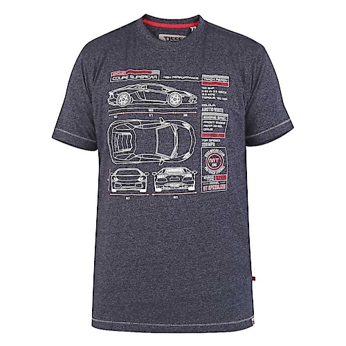 D555 Super Car Blueprint T-Shirt Navy
