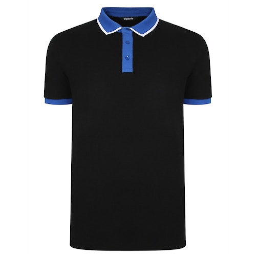 Bigdude Contrast Tipped Collar Polo Shirt Black/Royal Blue