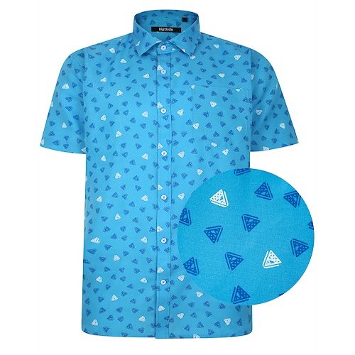 Bigdude All Over Abstract Print Woven Short Sleeve Shirt Turquoise