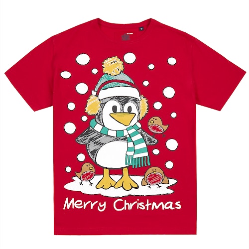 Penguin Print Christmas T-Shirt Red
