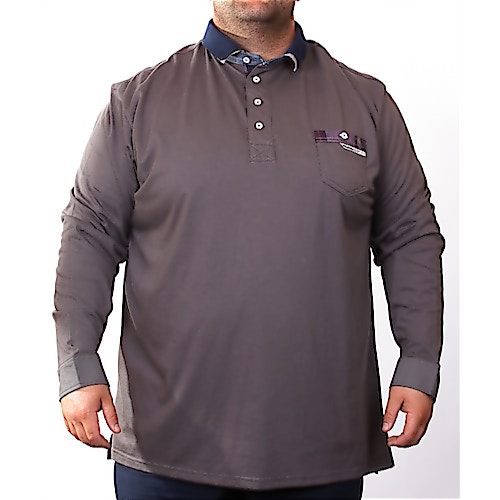 Mish Mash Oak Long Sleeve Charcoal Polo Shirt