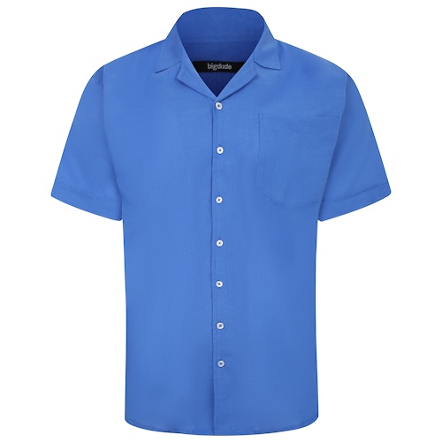 Bigdude Light Linen Touch Short Sleeve Shirt Blue
