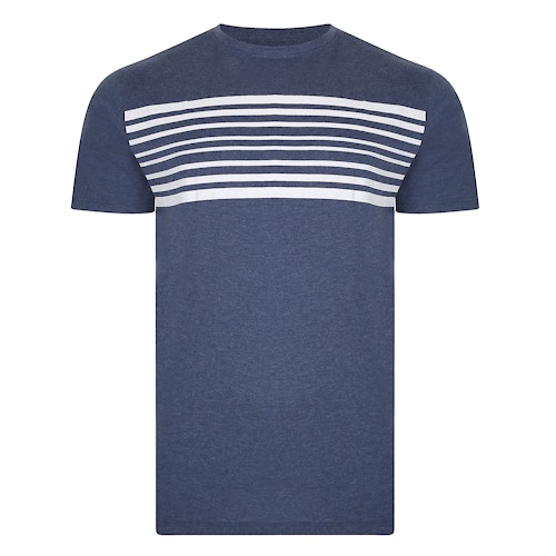 Bigdude T-Shirt mit horizontalen Streifen Jeansblau Tall Fit