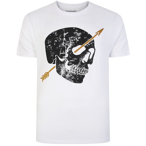 Bigdude Skull & Arrow Print T-Shirt Weiß Tall