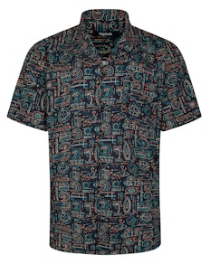 Bigdude Relaxed Collar Ethnic Short Sleeve Shirt Multi