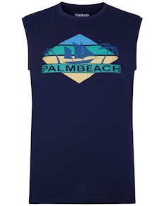 Bigdude Beach Print Sleeveless T-Shirt Navy