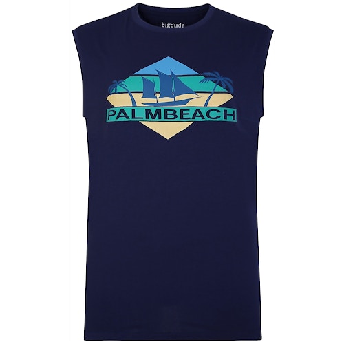 Bigdude Beach Print Sleeveless T-Shirt Navy