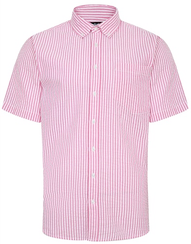Bigdude Short Sleeve Seersucker Shirt Pink/White Tall