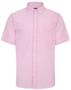 Bigdude Short Sleeve Seersucker Shirt Pink/White Tall