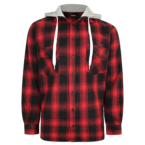 Bigdude Checked Flannel Shirt with Hood Red