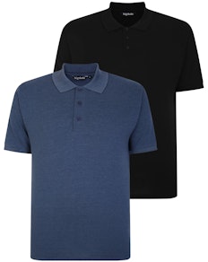 Bigdude Plain Polo Shirt Twin Pack Black/Denim Tall