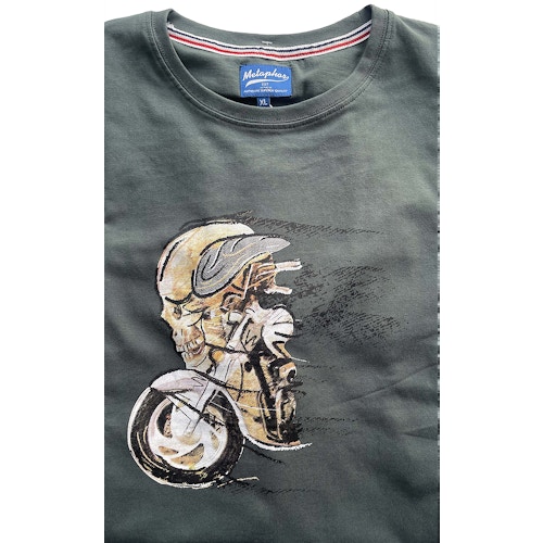 Cotton Valley Bike & Skull Print T-Shirt Moosgrün