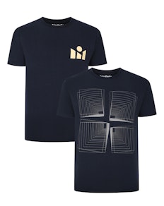 Bigdude Doppelpack T-Shirts mit abstraktem Aufdruck, Marineblau/Marineblau